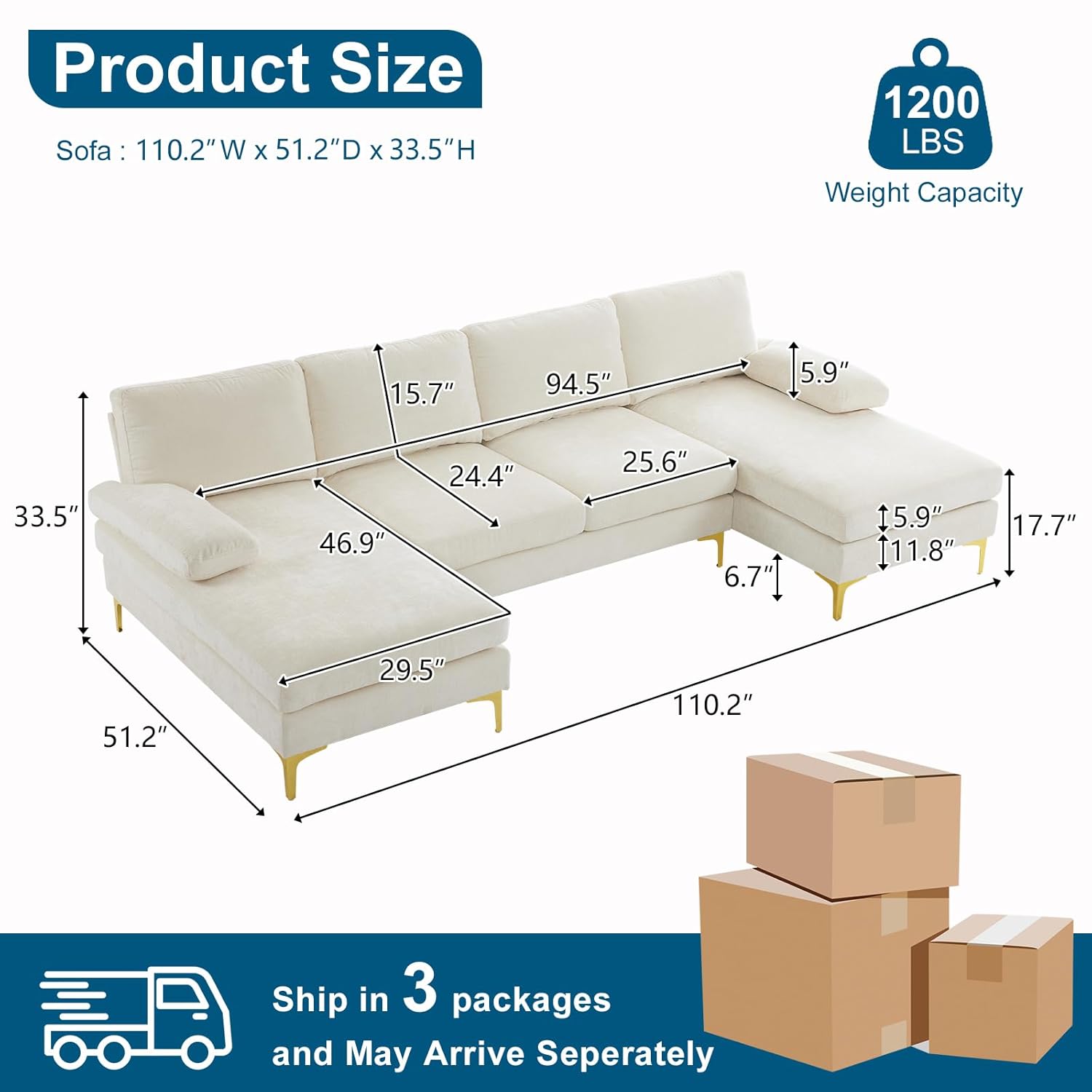 u shape sectional sofa double chaise living room soft 5.9" padding chenille fabric metal gold legs 110", custom u shape sectional sofa double chaise living room soft 5.9" padding chenille fabric metal gold legs 110", custom