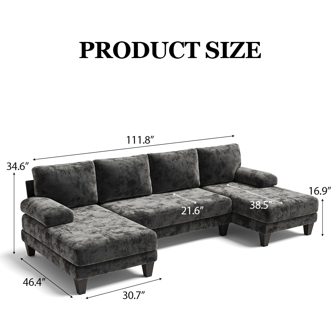 u shaped sectional couches for living room | chenille sofa with double chaise | 112 inch dark grey sectionals couch, customized u shaped sectional couches for living room | chenille sofa with double chaise | 112 inch dark grey sectionals couch, customized