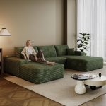 boneless sectional couch modern modular u shape corduroy upholstered sofa for living room deep seat , customized
