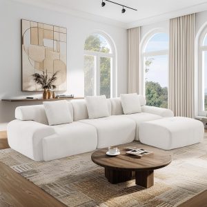 boneless modular sectional sofa with ottoman, 122" corduroy cloud couch for living room, comfy 3 seater l shaped, customized