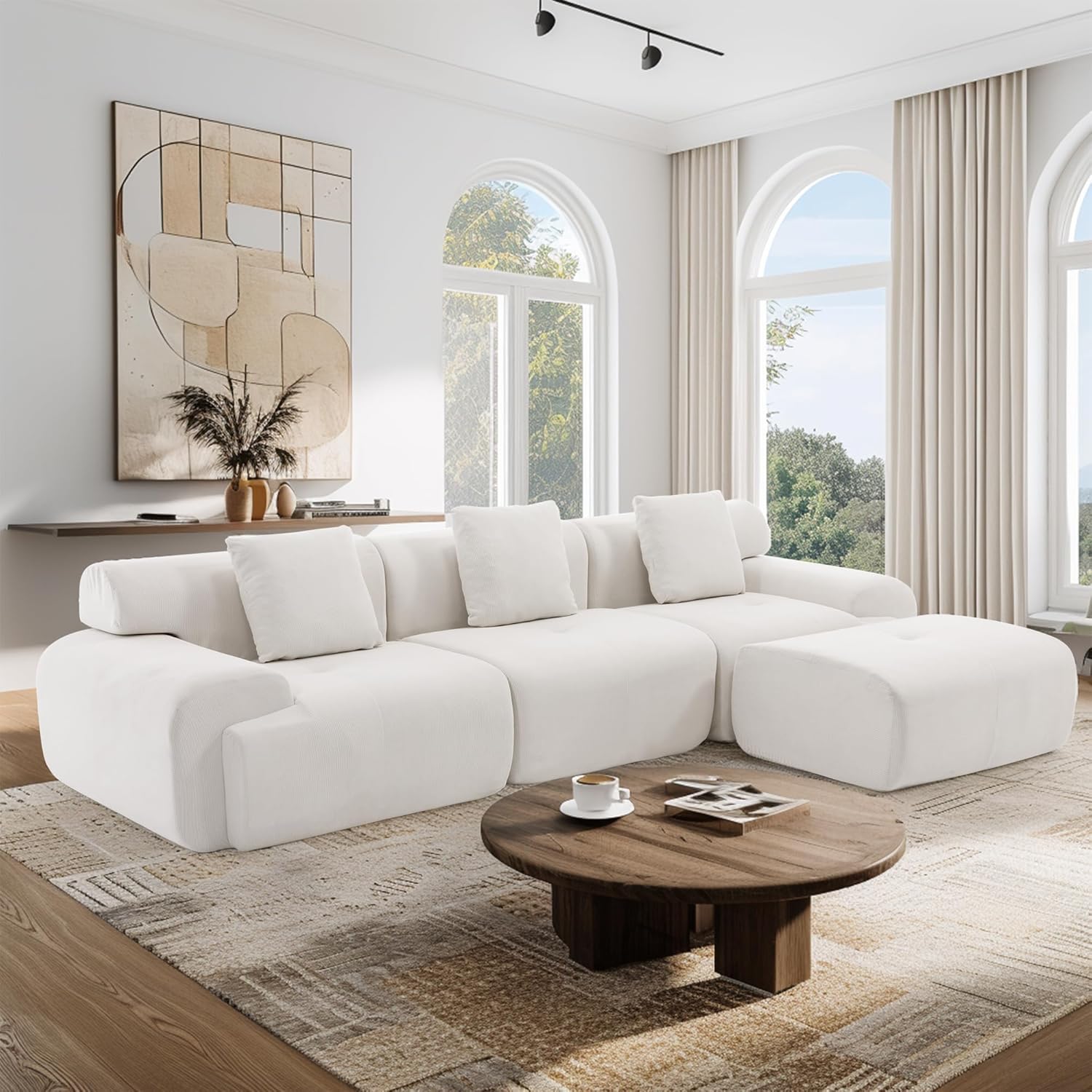 boneless modular sectional sofa with ottoman, 122" corduroy cloud couch for living room, comfy 3 seater l shaped, customized boneless modular sectional sofa with ottoman, 122" corduroy cloud couch for living room, comfy 3 seater l shaped, customized