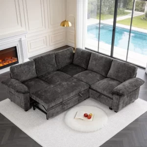 5 seater modular sectional sofa 86 inch l shaped sleeper couch with pull out bed and hidden storage