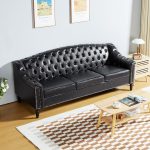 mid century modern leather couch, 80" large upholstered sofa with high back, chesterfield sofa sleeper settee , customized