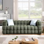 86" cloud couch boucle 3 seater with solid wood frame 2 throw pillow, mid century modern plush couch for living room customized
