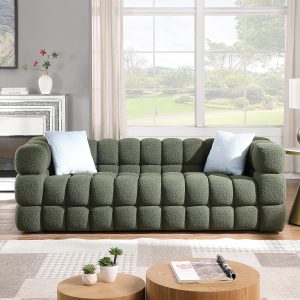 86" cloud couch boucle 3 seater with solid wood frame 2 throw pillow, mid century modern plush couch for living room customized