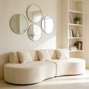 Home modern curved couch 4 seat minimalist elegant half moon sofa compressed modular sectional sofa for home living room cream white