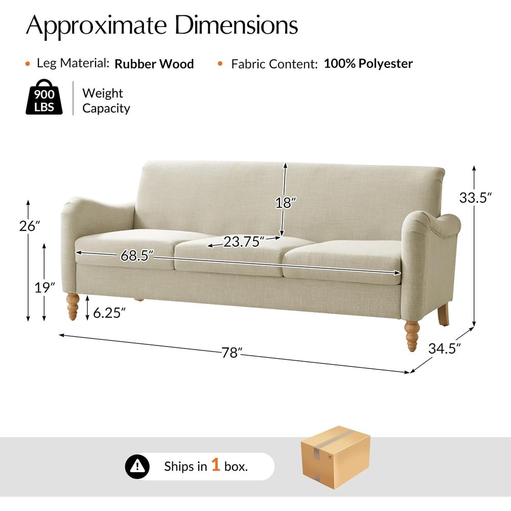 curved 3 seater sofa with solid wood spindle legs, upholstered in linen, comfortable for living room or bedroom curved 3 seater sofa with solid wood spindle legs, upholstered in linen, comfortable for living room or bedroom