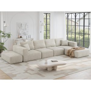 boneless modular sectional sofa with ottoman, 122" corduroy cloud couch for living room, comfy 3 seater l shaped, customized