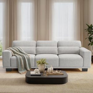 3 seater modern sofa, 89" couch with wide armrests & deep cushions, linen sofas with removable washable covers for living room,