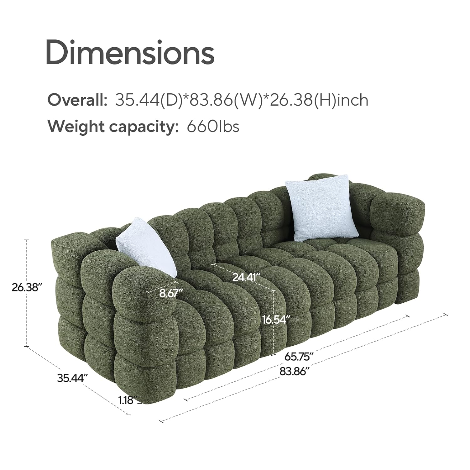 86" cloud couch boucle 3 seater with solid wood frame 2 throw pillow, mid century modern plush couch for living room customized 86" cloud couch boucle 3 seater with solid wood frame 2 throw pillow, mid century modern plush couch for living room customized
