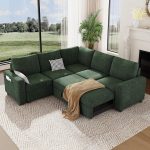 88.4in l shaped sleeper sectional sofa with pull out bed & storage chenille couch for living room bedroom apartment green custom
