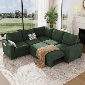 88.4in l shaped sleeper sectional sofa with pull out bed & storage chenille couch for living room bedroom apartment green custom