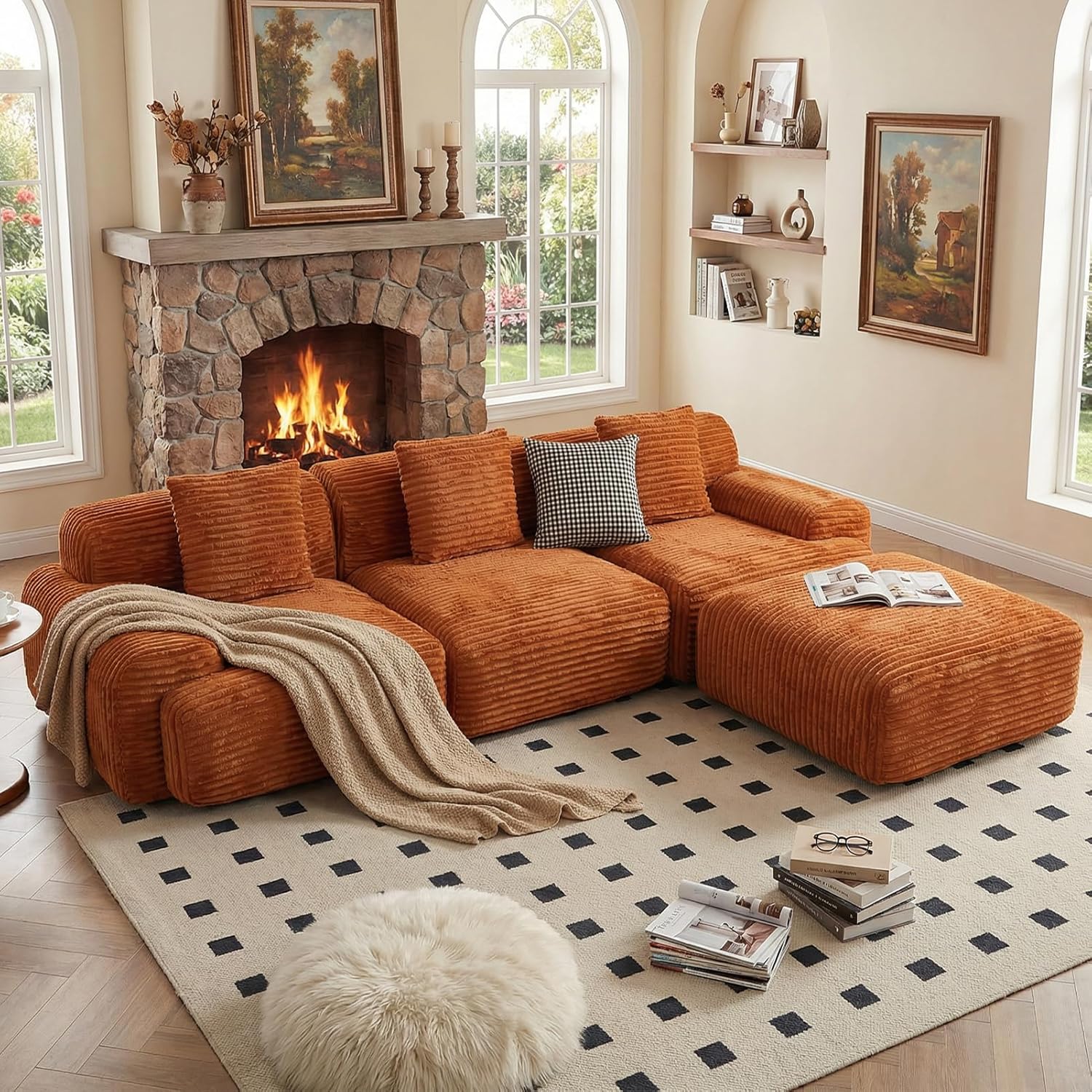 113" cloud sectional couch, deep seat boneless sofa with wide armrests, 16.5'' height modular plush corduroy memory, customized 113" cloud sectional couch, deep seat boneless sofa with wide armrests, 16.5'' height modular plush corduroy memory, customized